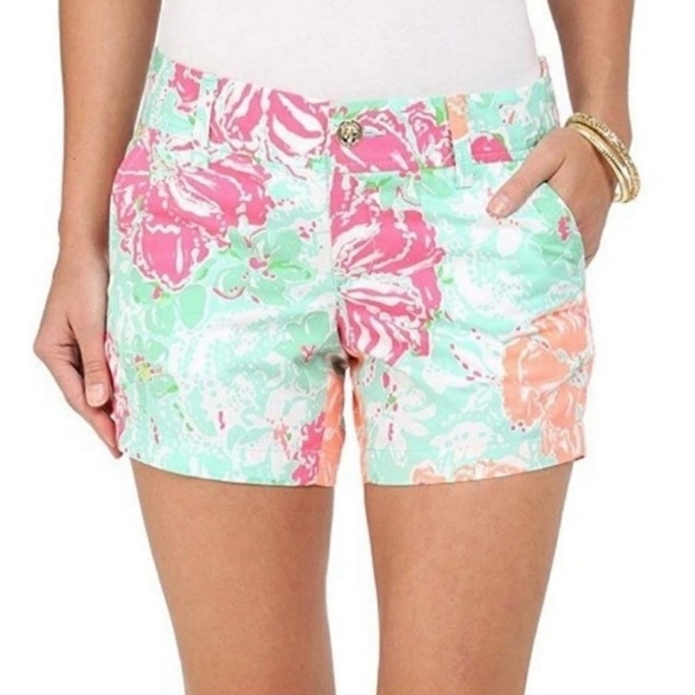 Lilly pulitzer the callahan shorts in beach wave green pink floral pattern sz 4